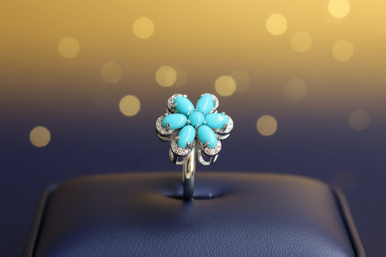 Floral Turquoise Diamond Ring