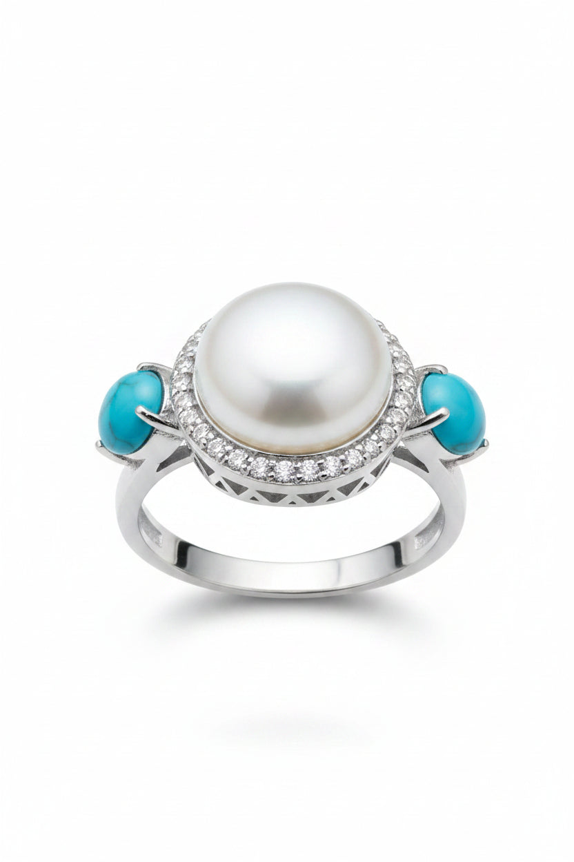 Pearl & Diamond Turquoise Ring