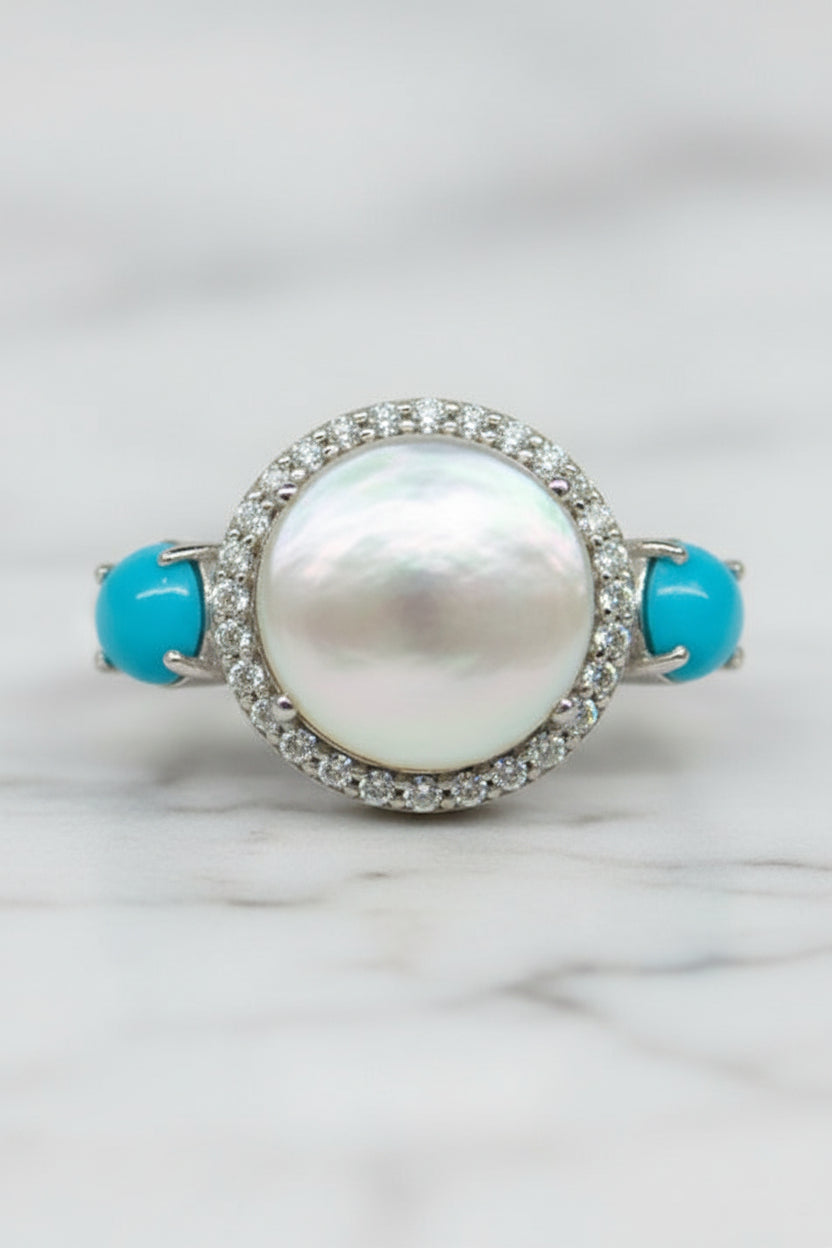 Pearl & Diamond Turquoise Ring