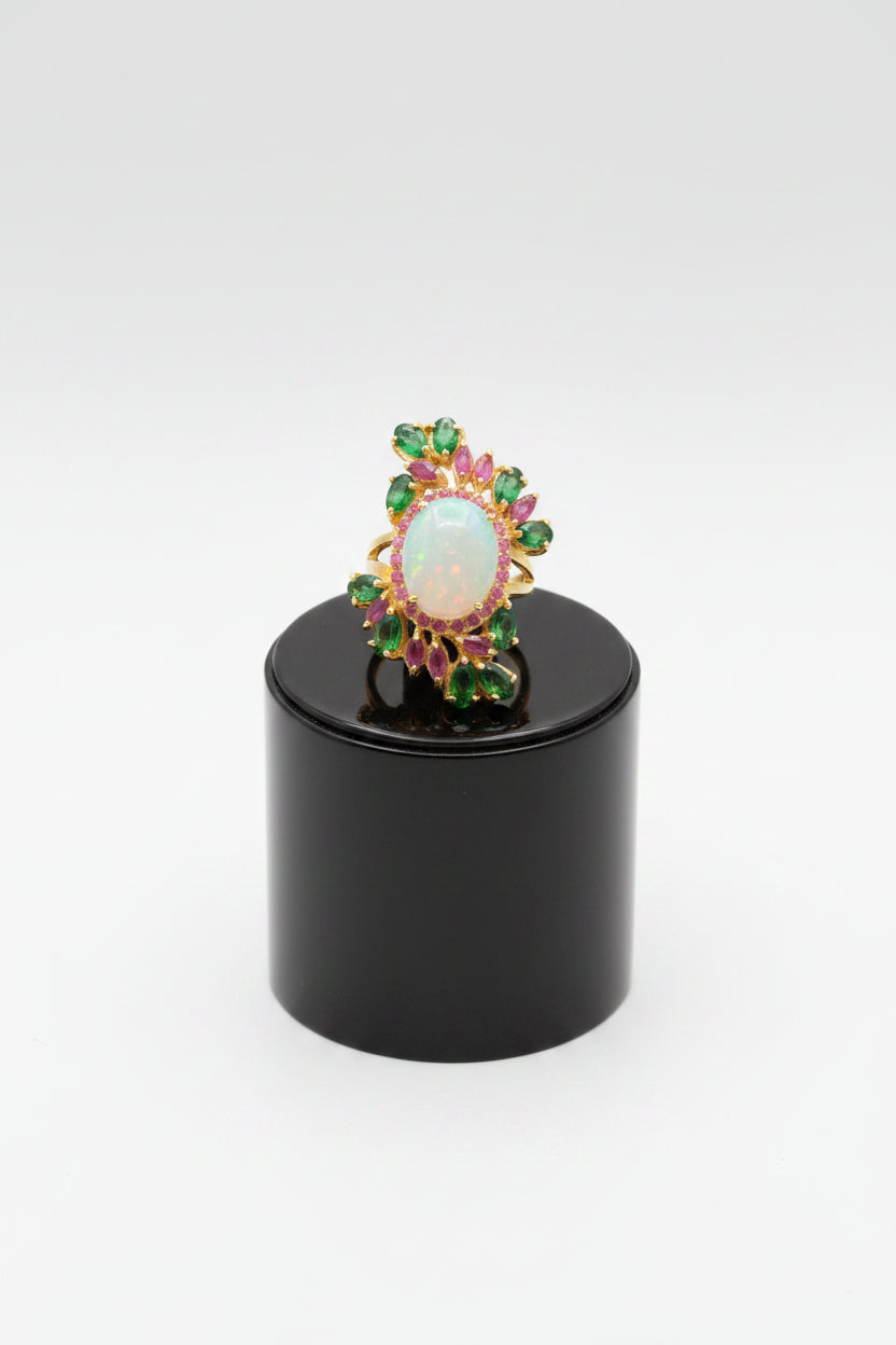 Opal, Chrome & Ruby Ring
