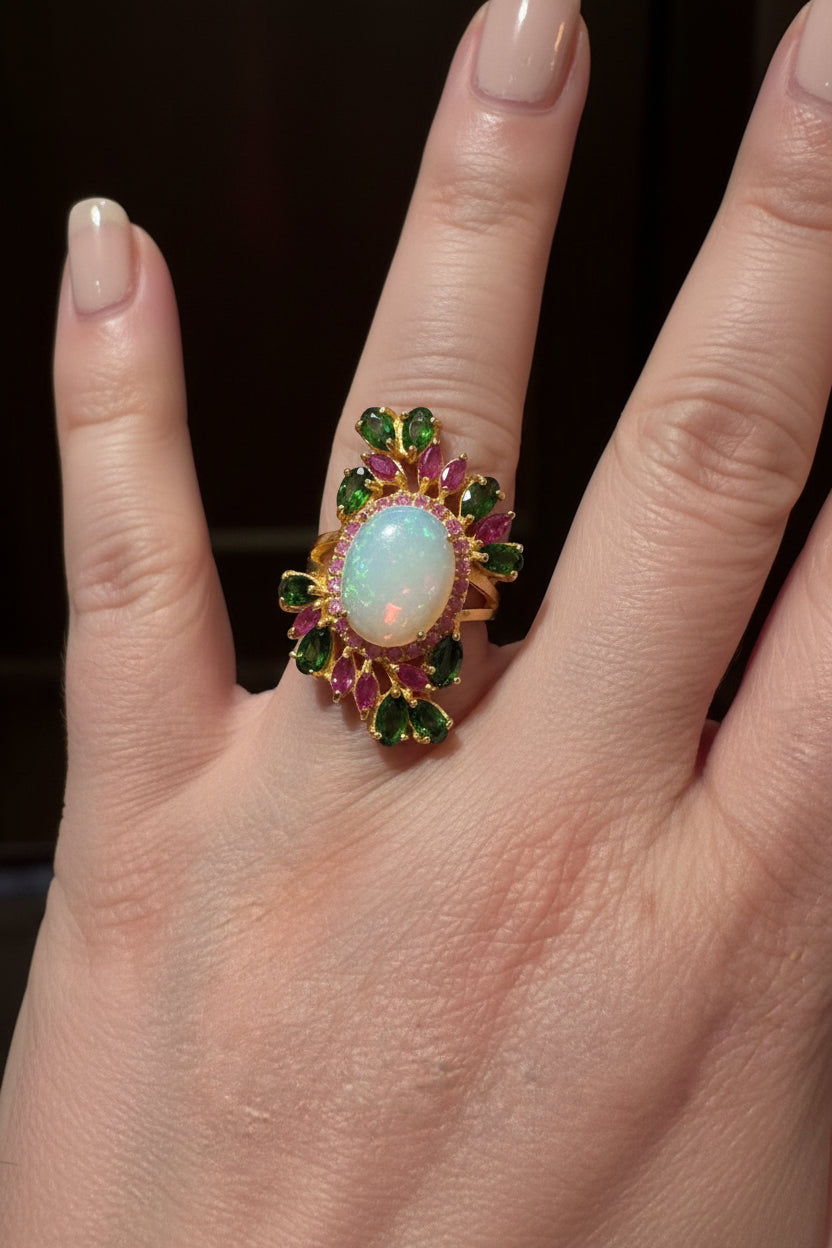 Opal, Chrome & Ruby Ring