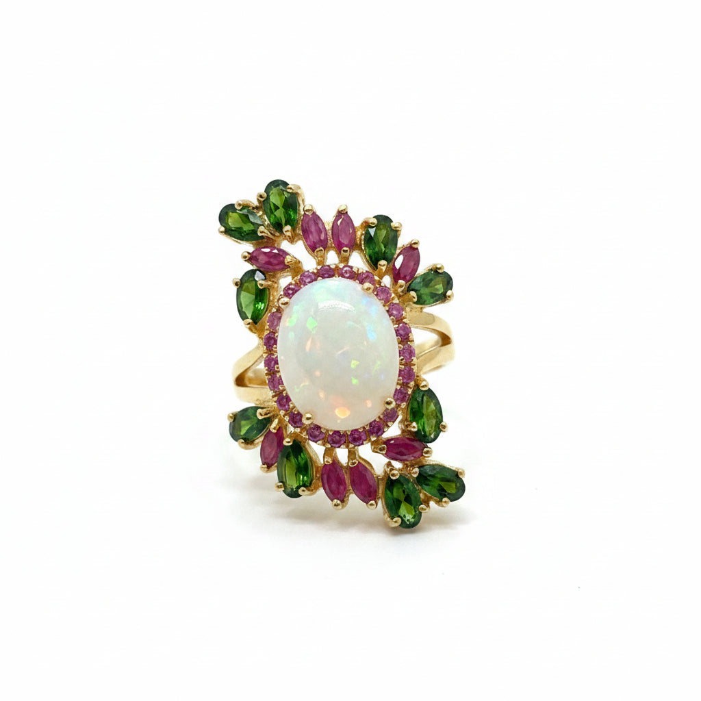 Opal, Chrome & Ruby Ring