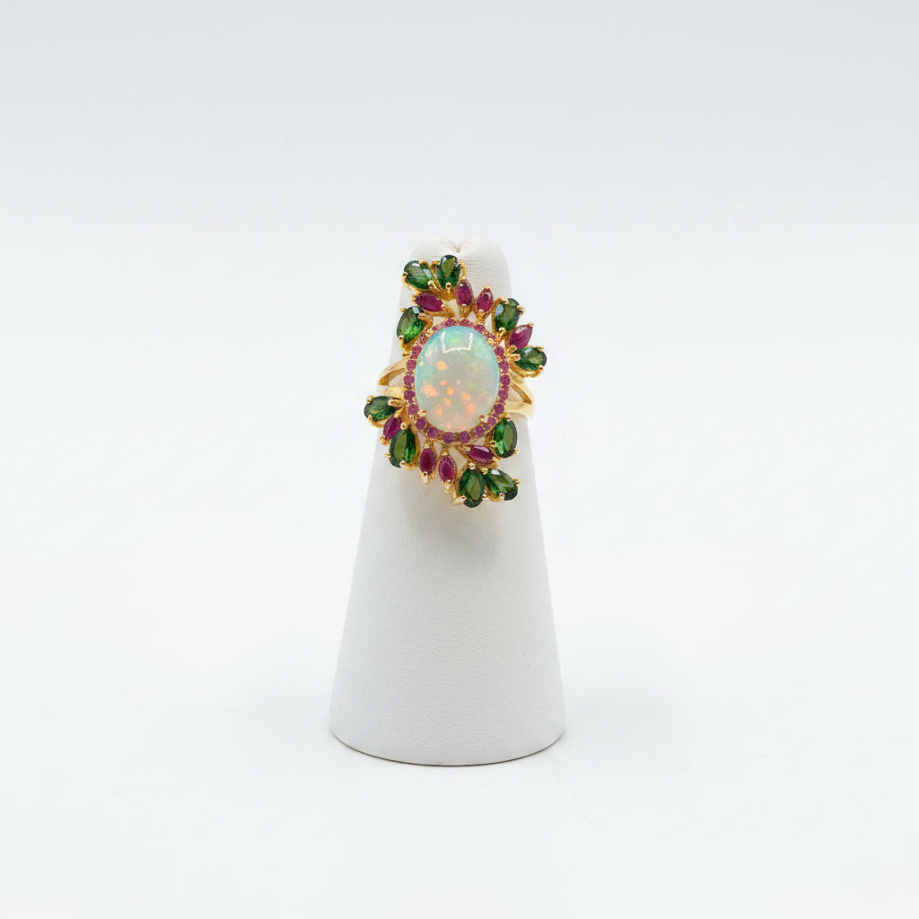 Opal, Chrome & Ruby Ring
