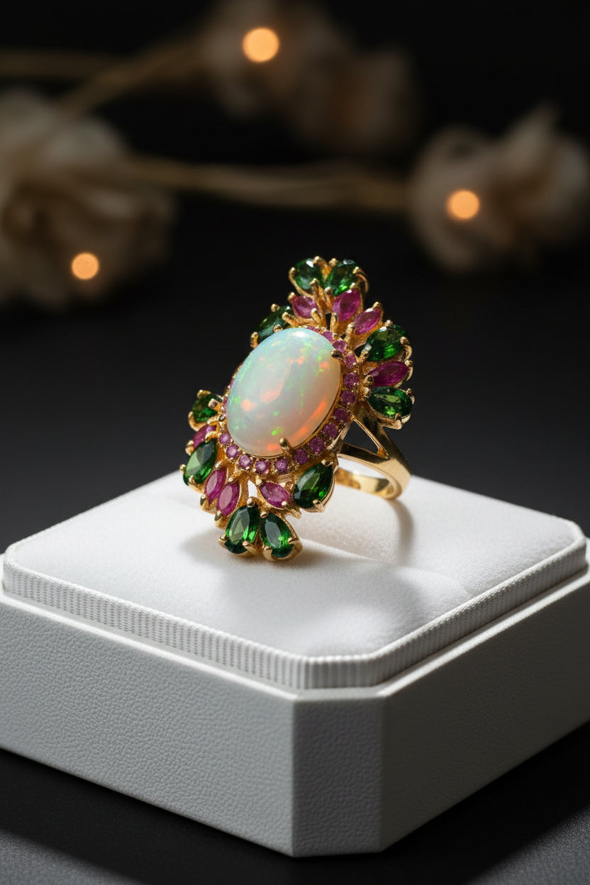 Opal, Chrome & Ruby Ring