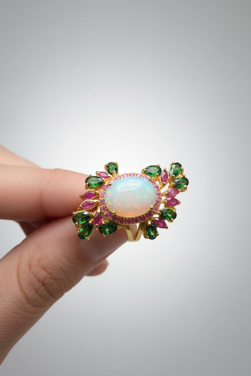 Opal, Chrome & Ruby Ring