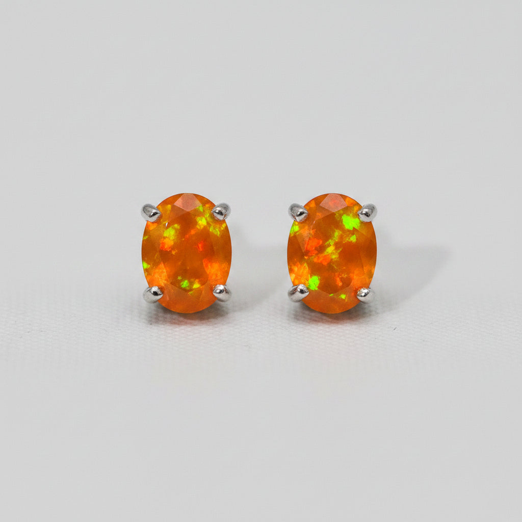 Orange Fire Opal Stud Earrings