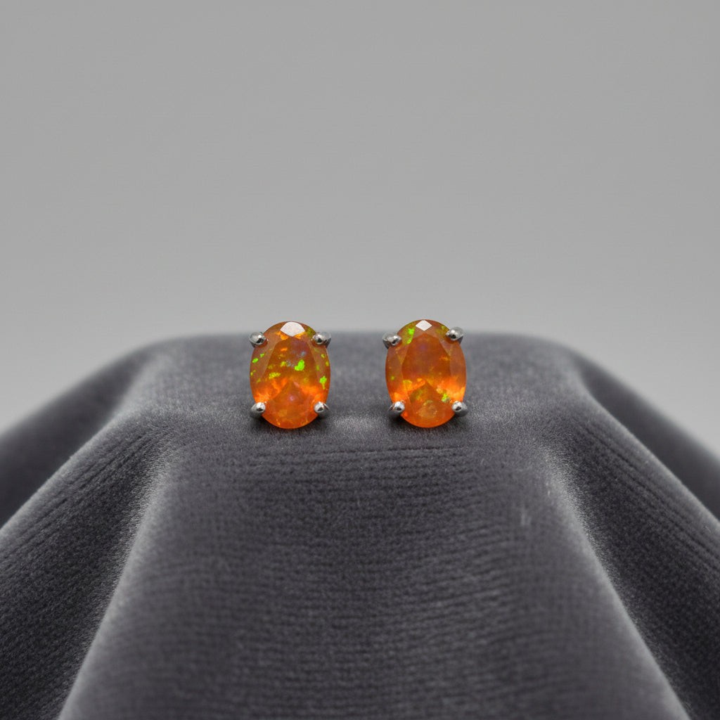 Orange Fire Opal Stud Earrings