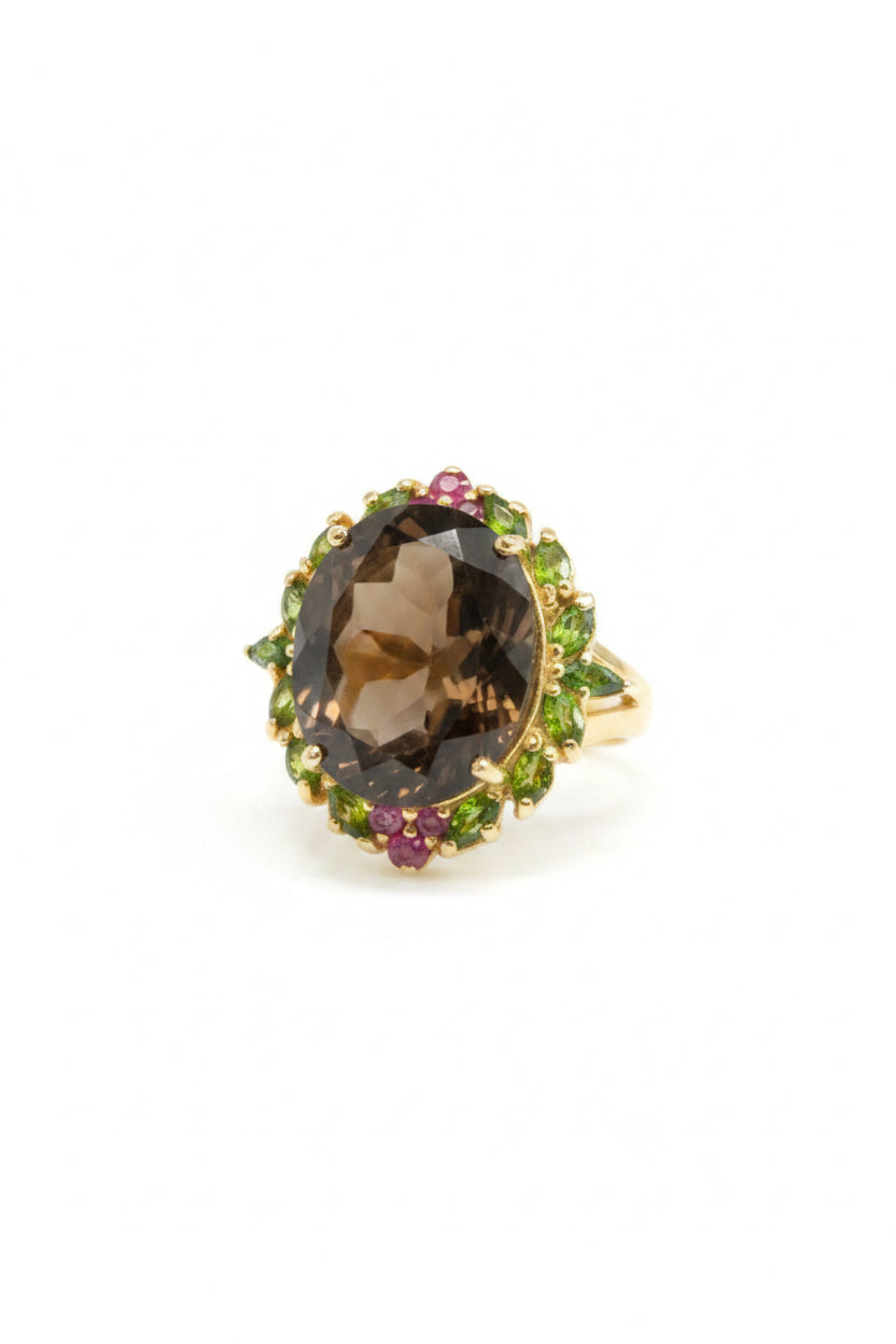 Smokey Quartz Chrome & Ruby Ring
