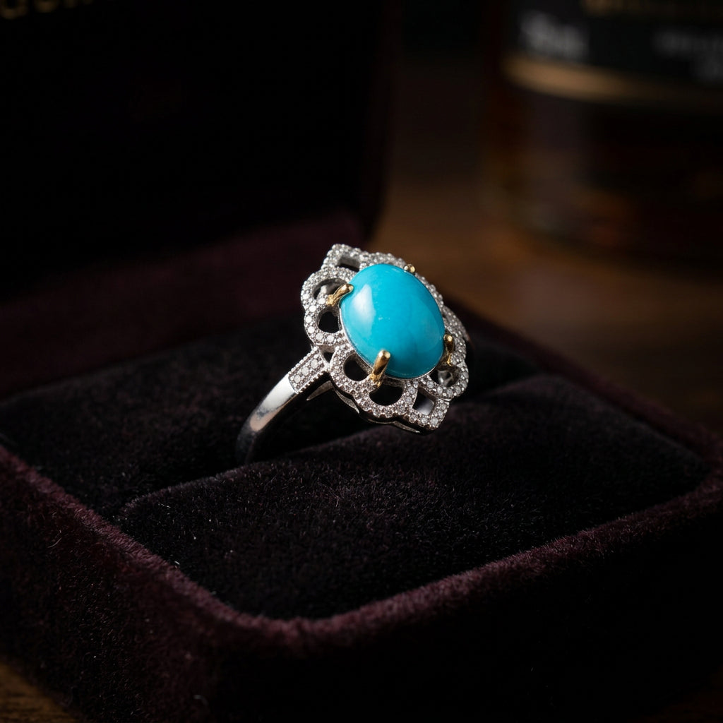 Royal Turquoise & Diamond Floral Statement Ring