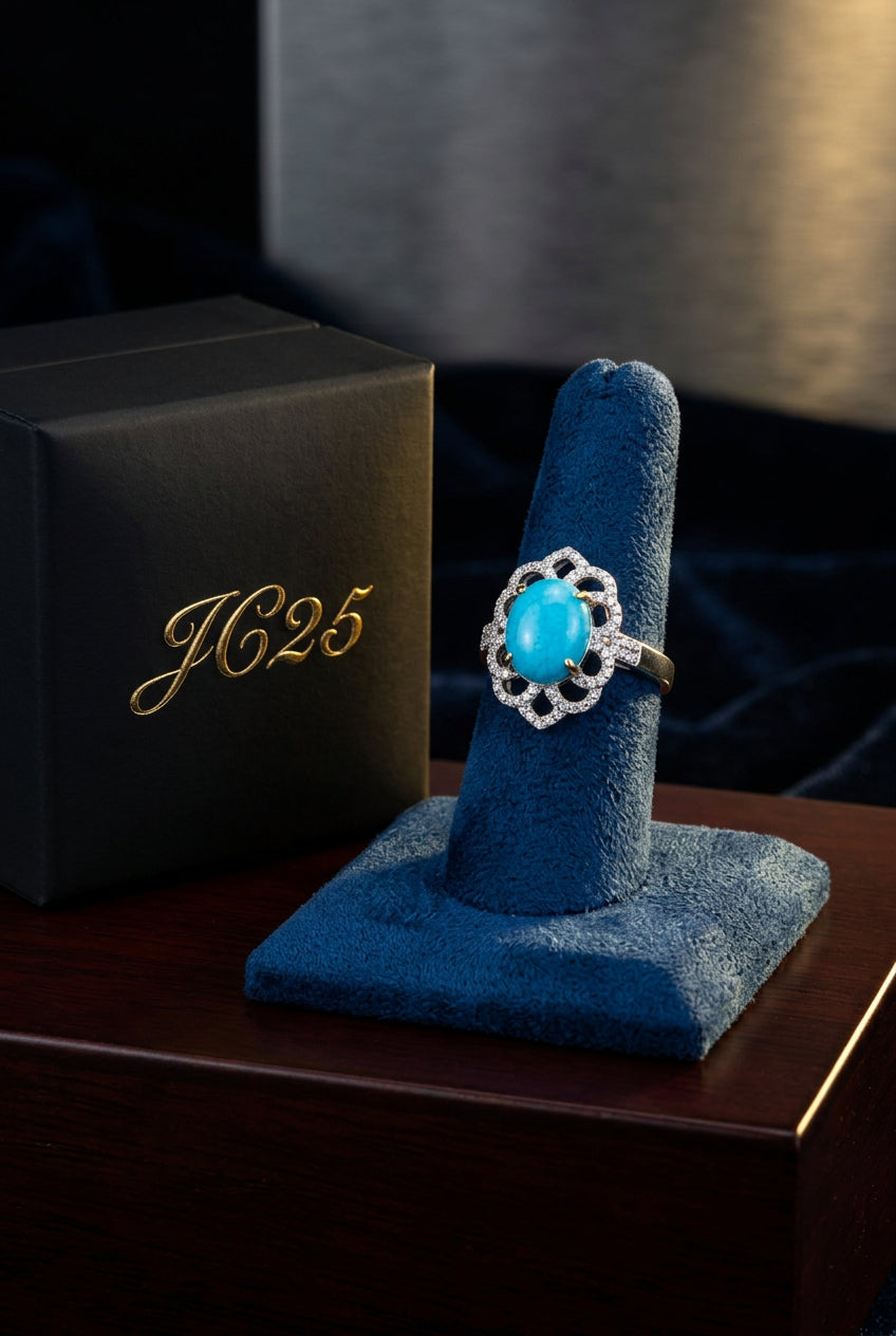 Royal Turquoise & Diamond Floral Statement Ring