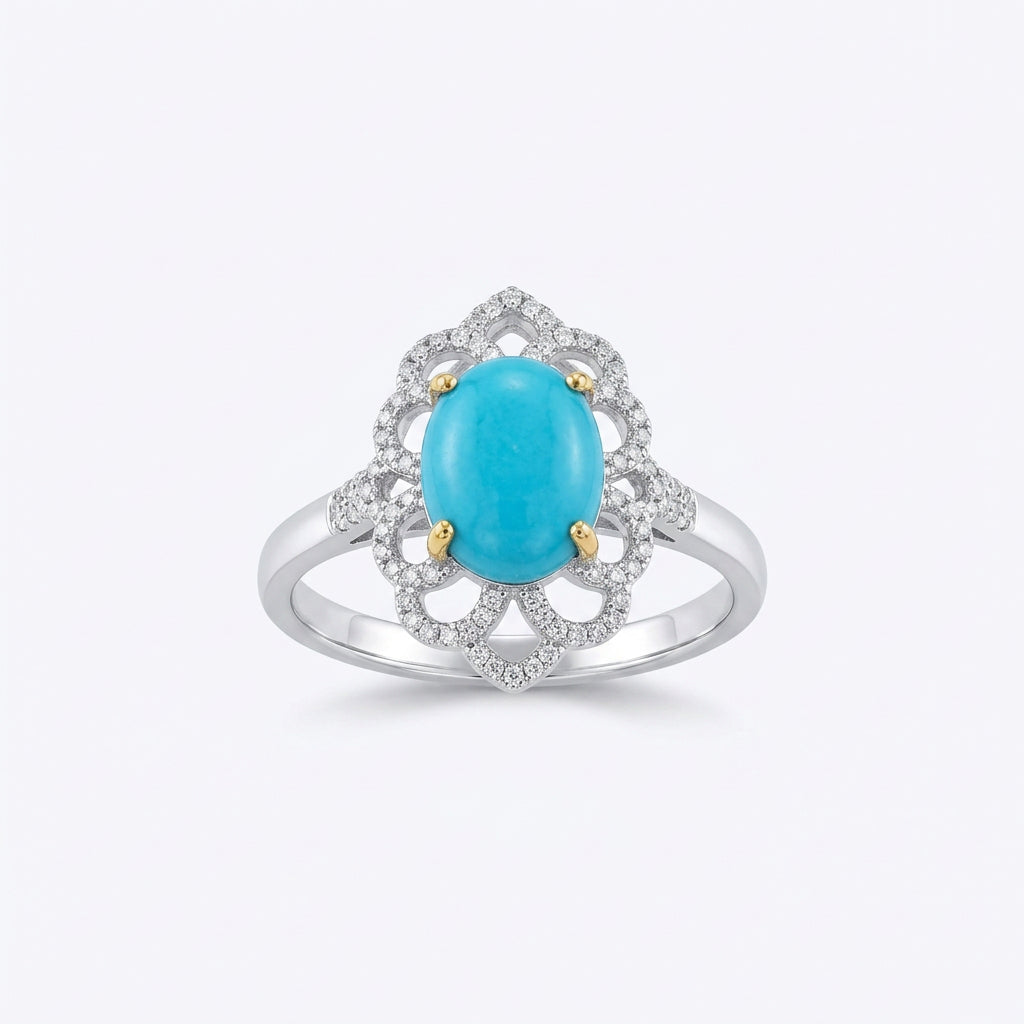 Royal Turquoise & Diamond Floral Statement Ring