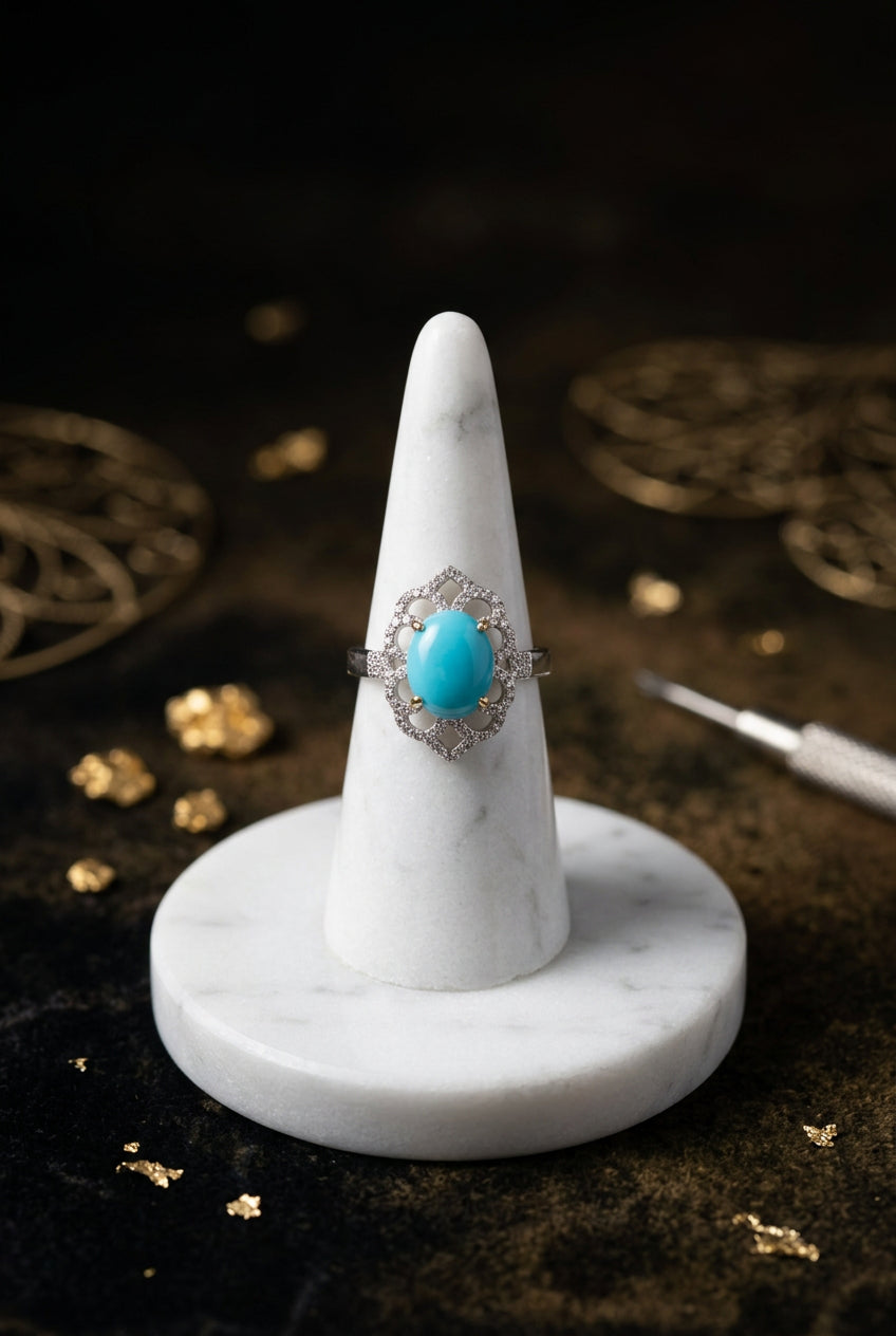 Royal Turquoise & Diamond Floral Statement Ring