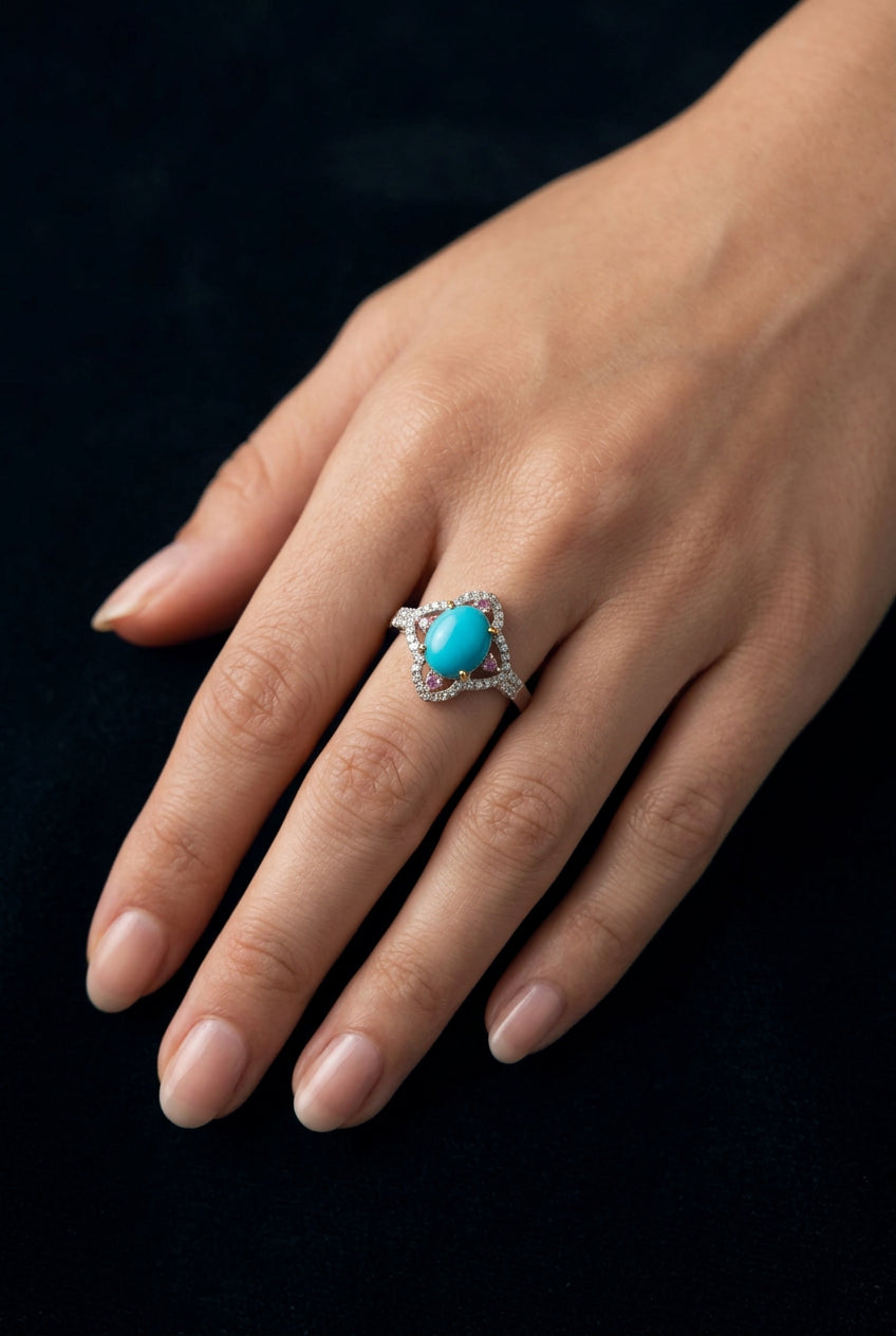 Turquoise, Ruby & Diamond Ring