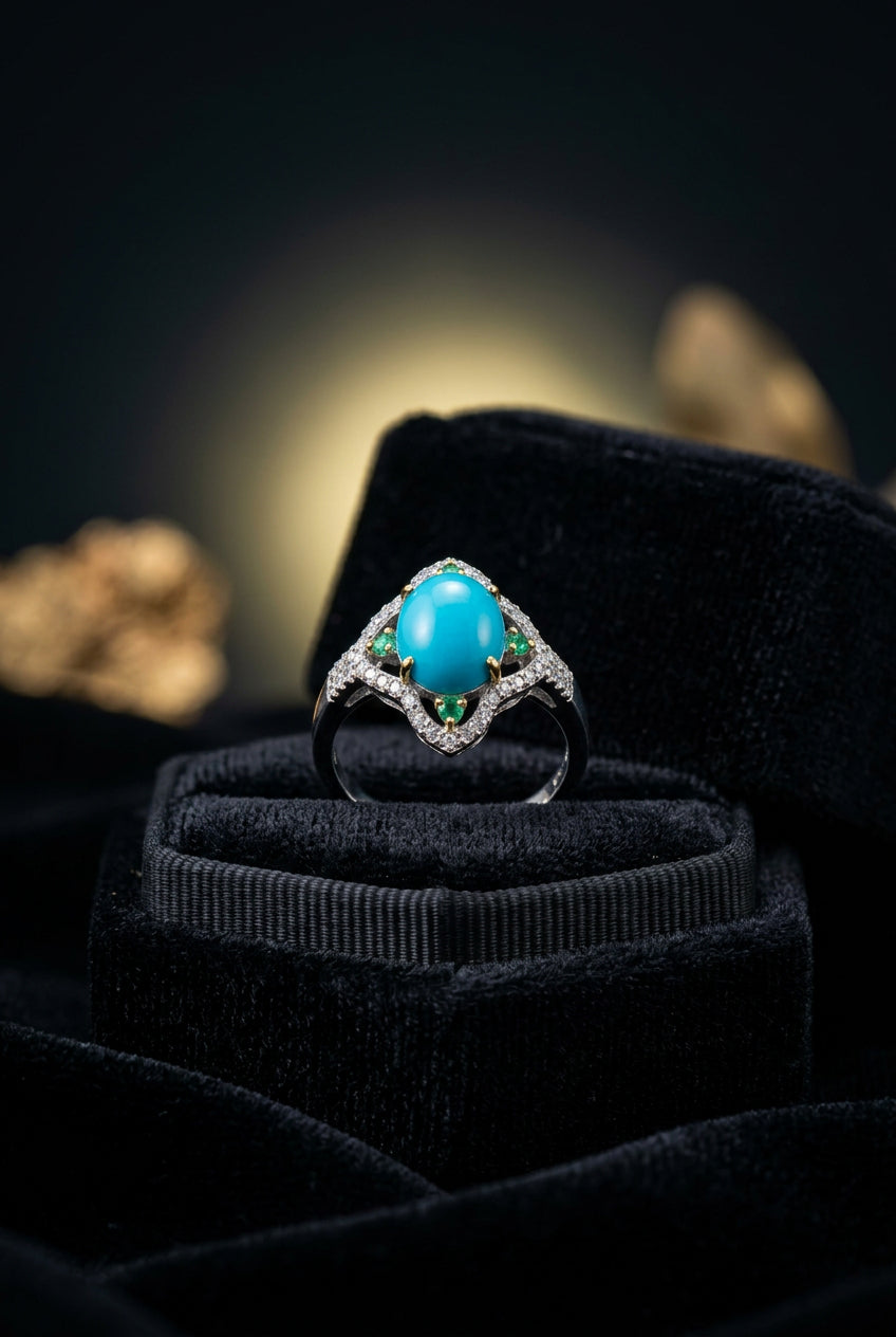 Royal Turquoise, Tsavorite & Diamond Statement Ring