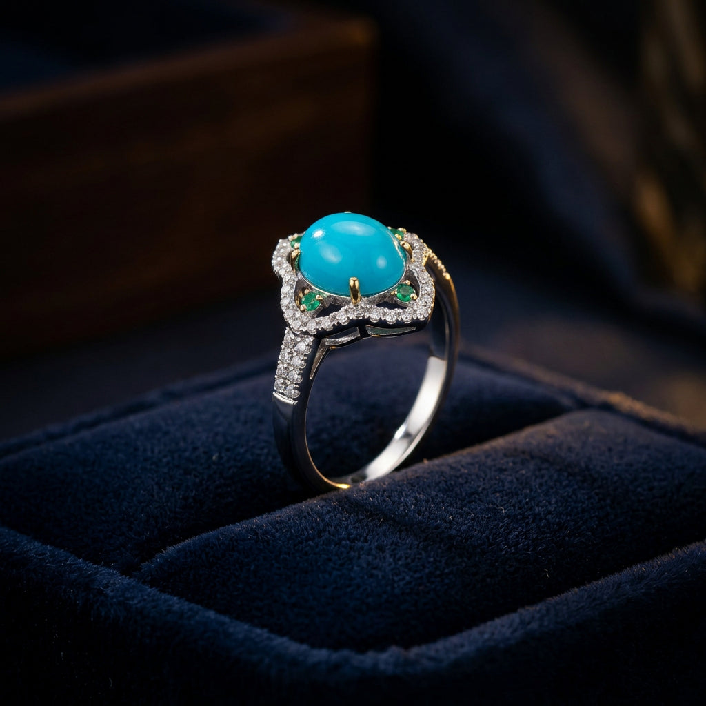 Royal Turquoise, Tsavorite & Diamond Statement Ring