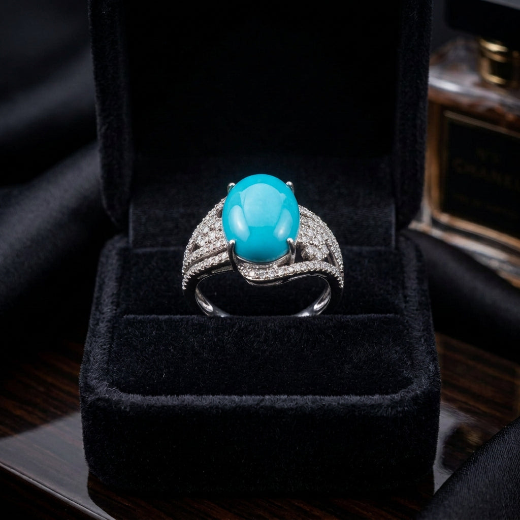 Elegant Turquoise & Diamond Statement Ring