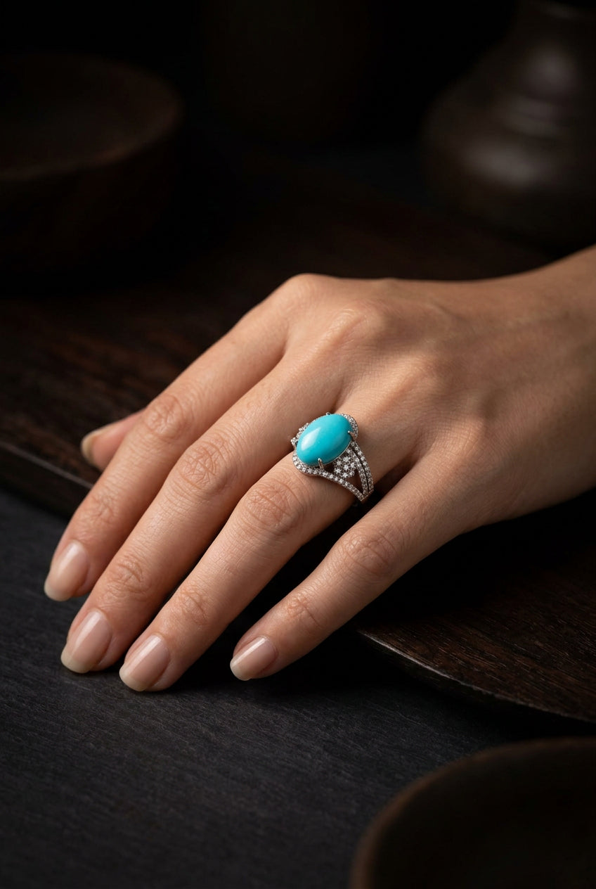 Elegant Turquoise & Diamond Statement Ring