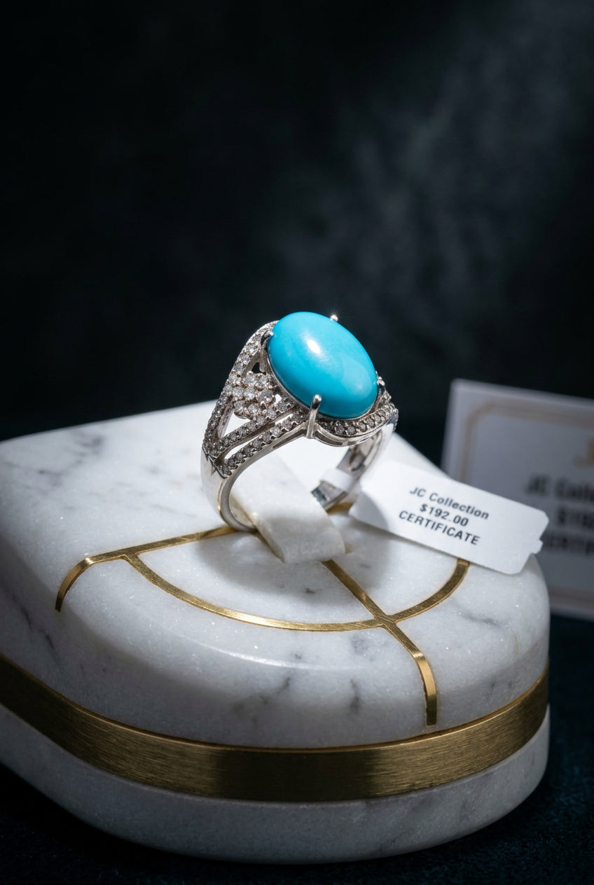 Elegant Turquoise & Diamond Statement Ring