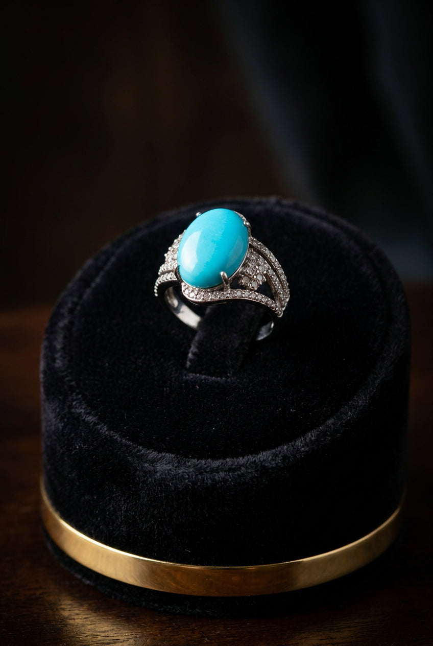 Elegant Turquoise & Diamond Statement Ring
