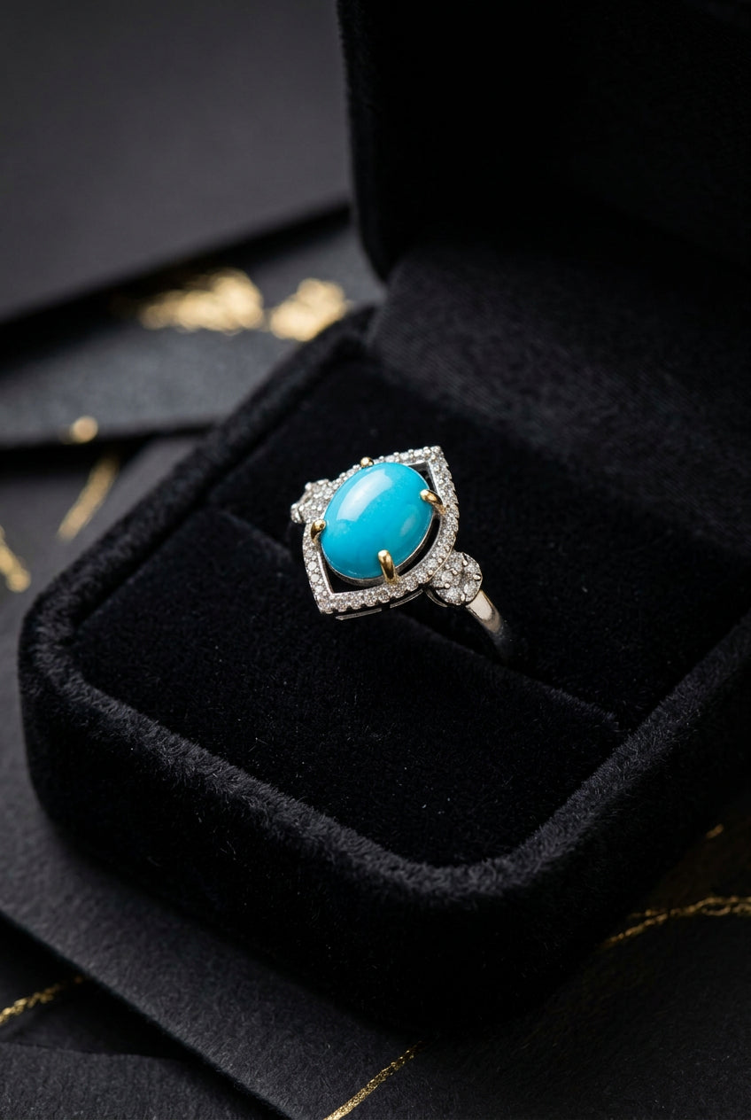 Royal Turquoise & Diamond Marquise Halo Ring