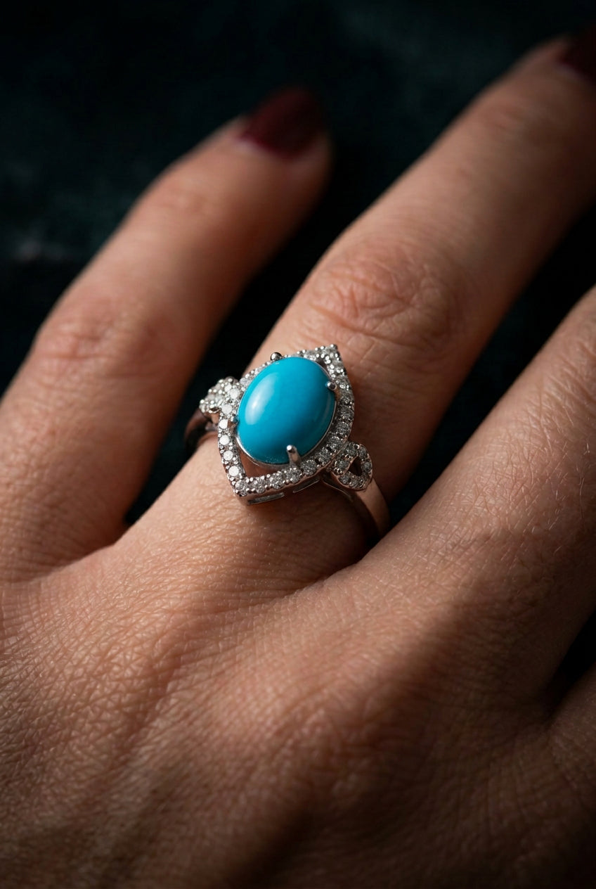 Royal Turquoise & Diamond Marquise Halo Ring