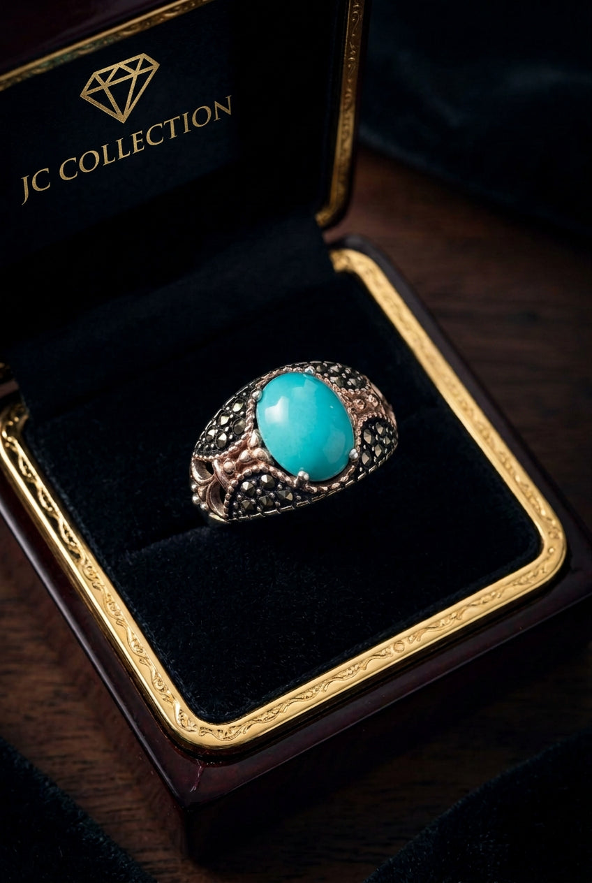 Royal Turquoise & Black Stone Statement Ring