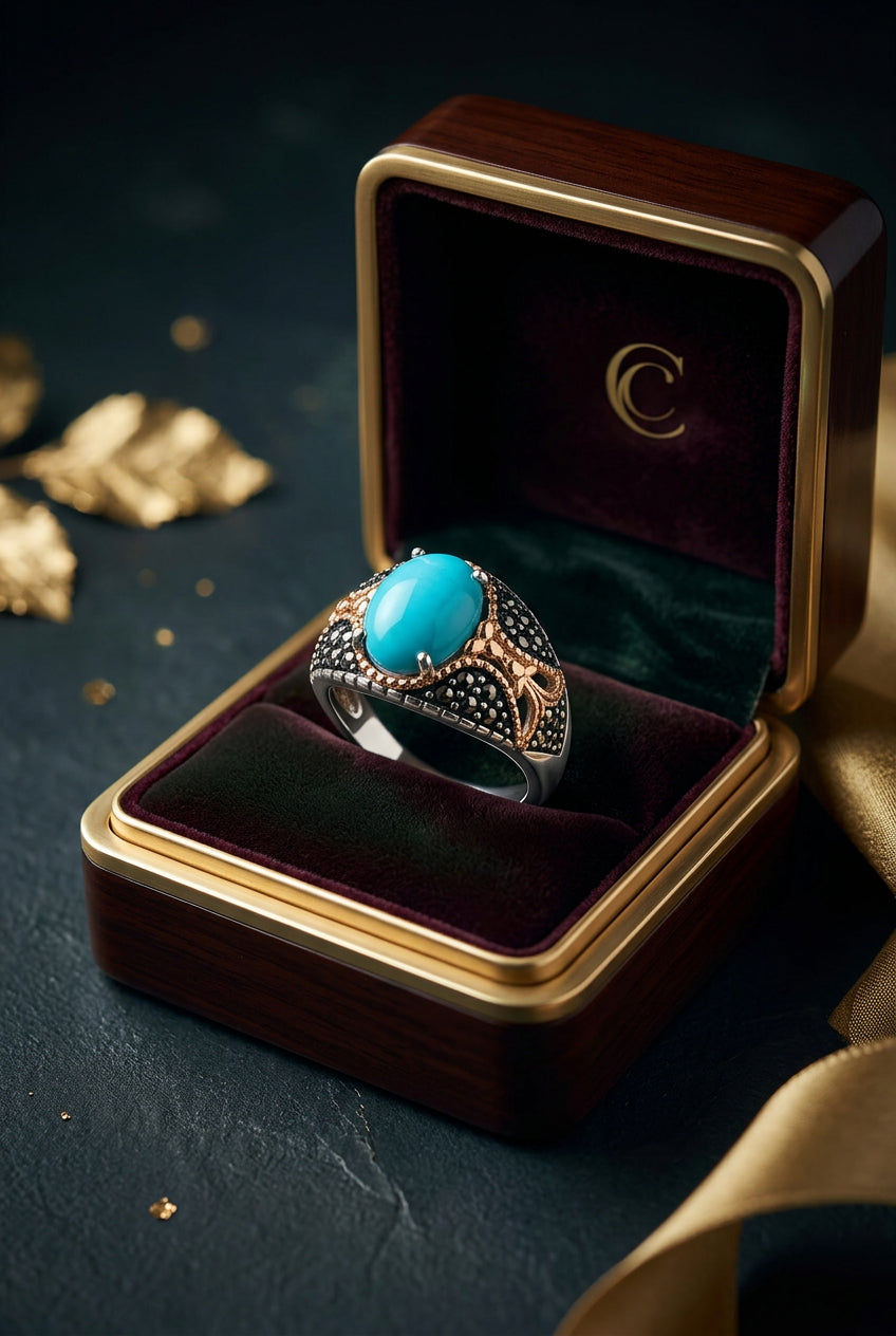 Royal Turquoise & Black Stone Statement Ring