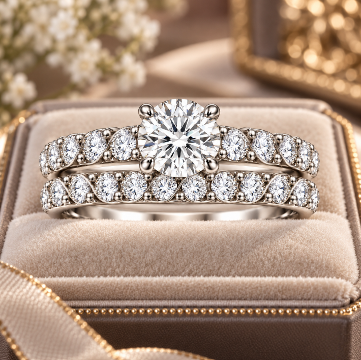 D Color Moissanite Twisted Vine Bridal Ring Set