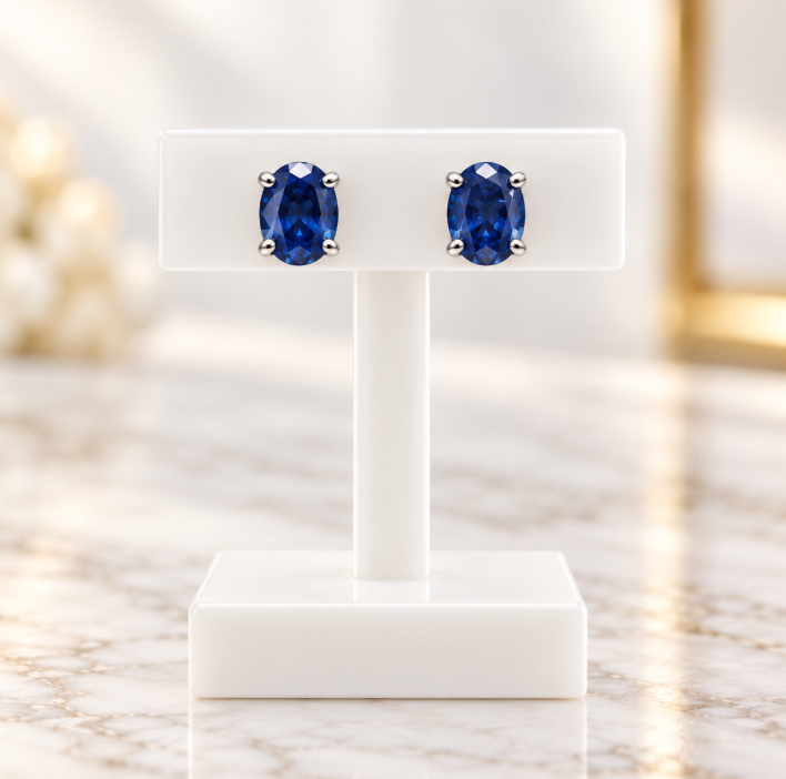 Oval Blue Sapphire Stud Earrings