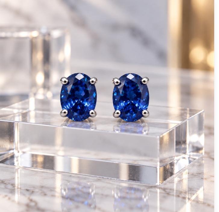 Oval Blue Sapphire Stud Earrings