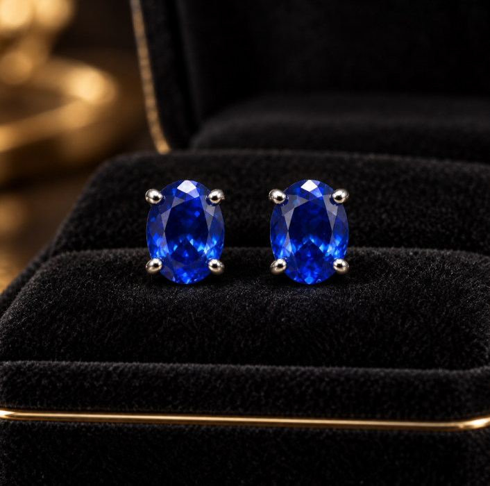 Oval Blue Sapphire Stud Earrings