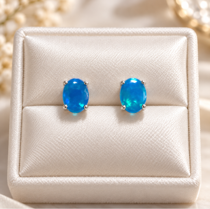 Blue Opal Stud Earrings