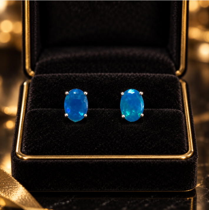 Blue Opal Stud Earrings