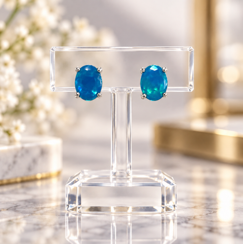Blue Opal Stud Earrings