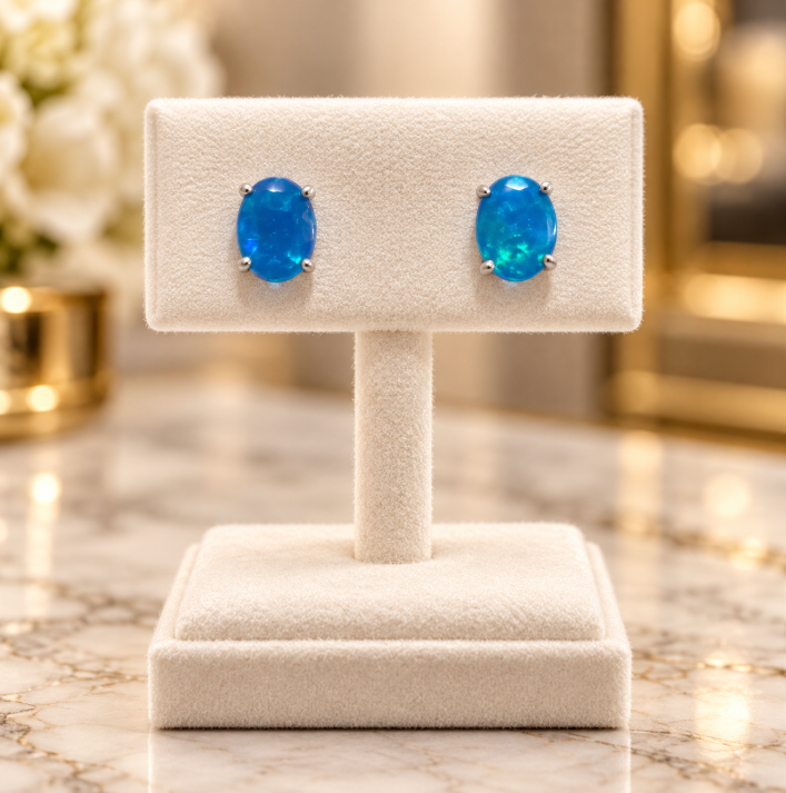 Blue Opal Stud Earrings