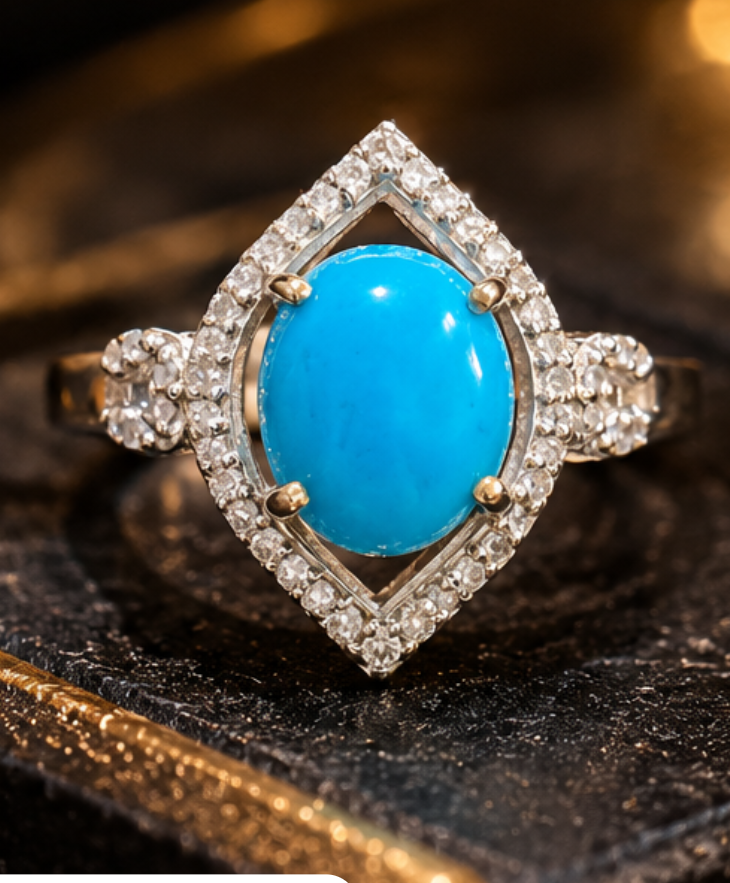 Royal Turquoise & Diamond Marquise Halo Ring
