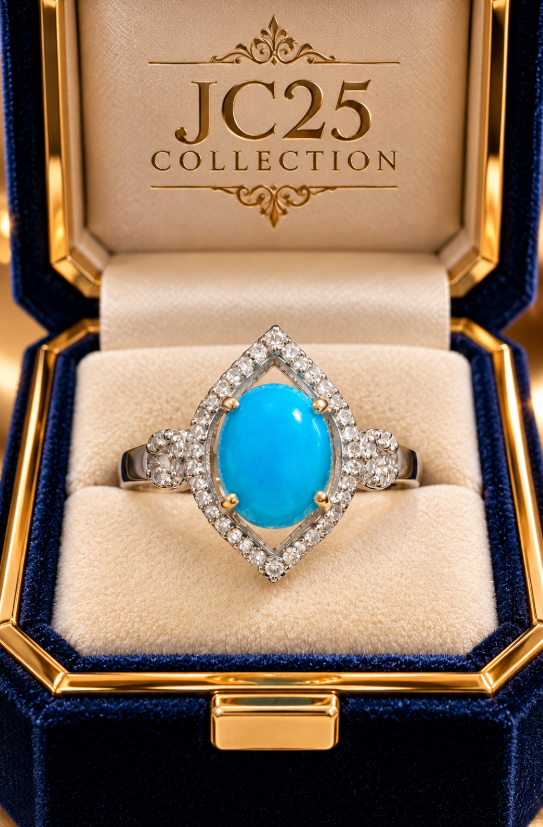 Royal Turquoise & Diamond Marquise Halo Ring