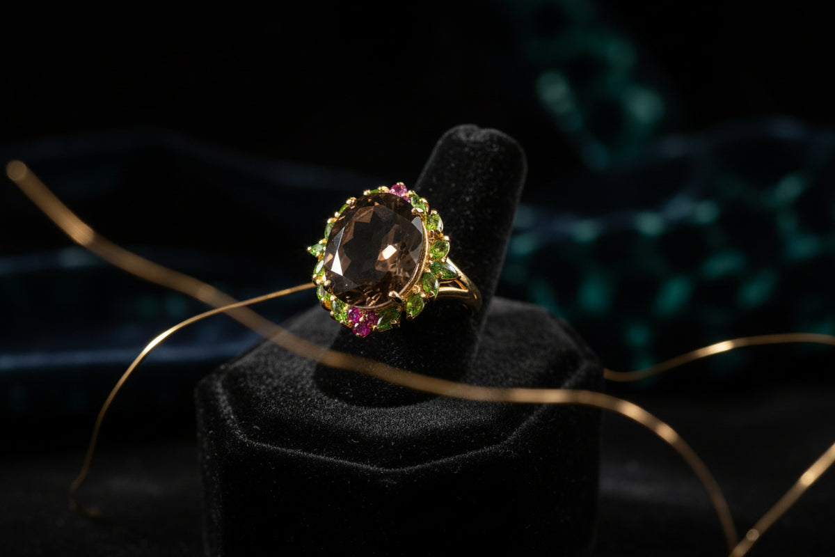 Smokey Quartz Chrome & Ruby Ring