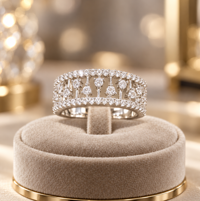 D Color Moissanite Openwork Heart Band Ring