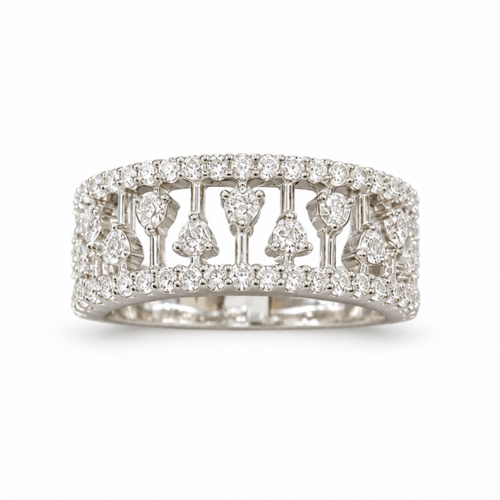 D Color Moissanite Openwork Heart Band Ring