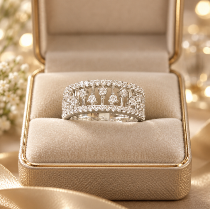 D Color Moissanite Openwork Heart Band Ring