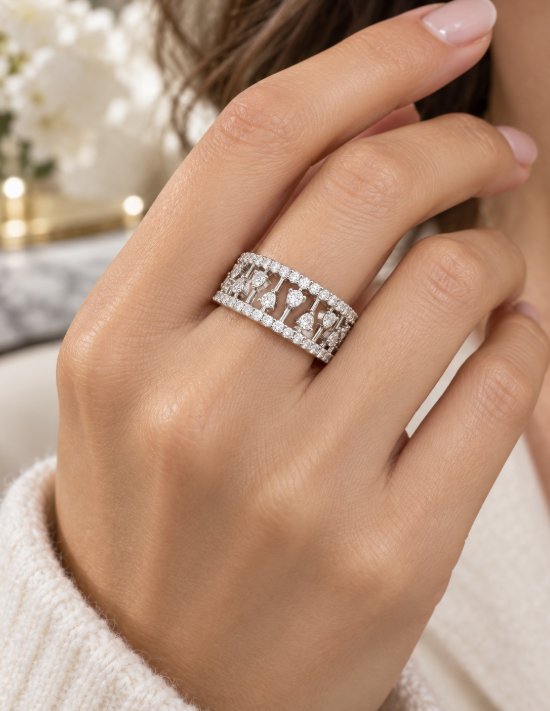 D Color Moissanite Openwork Heart Band Ring