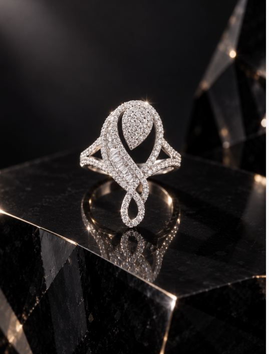 D Color Moissanite Music Note Statement Ring