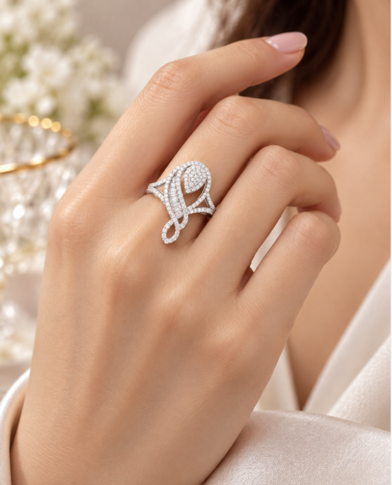 D Color Moissanite Music Note Statement Ring