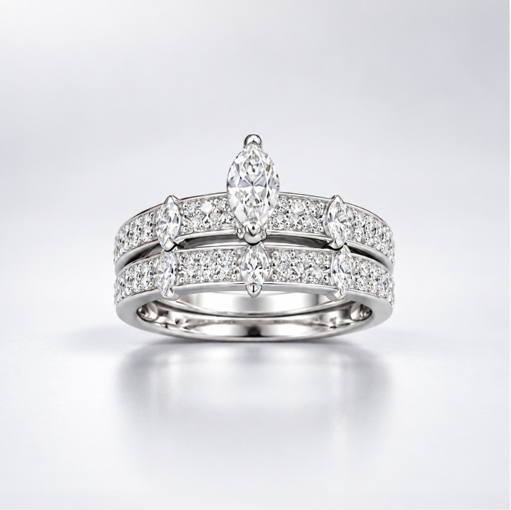 D Color Moissanite Marquise Crown Ring