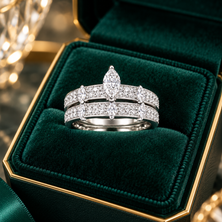 D Color Moissanite Marquise Crown Ring