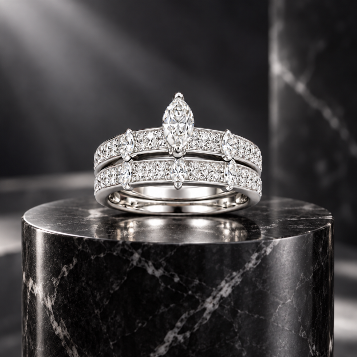 D Color Moissanite Marquise Crown Ring