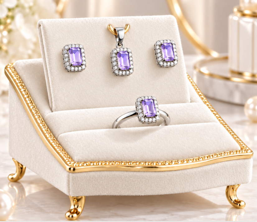 Tanzanite Halo Jewelry Set