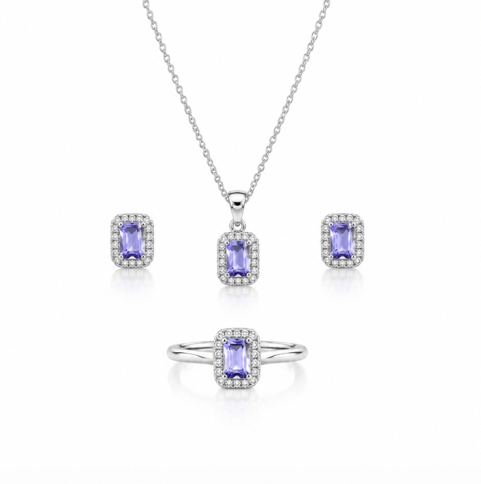 Tanzanite Halo Jewelry Set