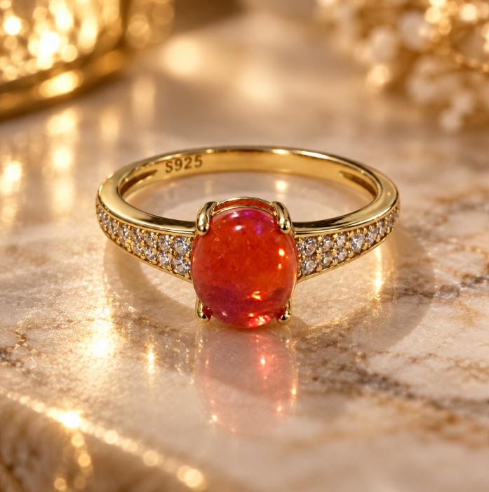 Red Opal Oval Statement Ring